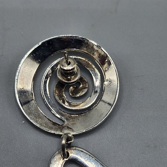 Vintage Hammered Metal Abstract Geometric Swirl Earrings 3" Dangle - Picture 6 of 8